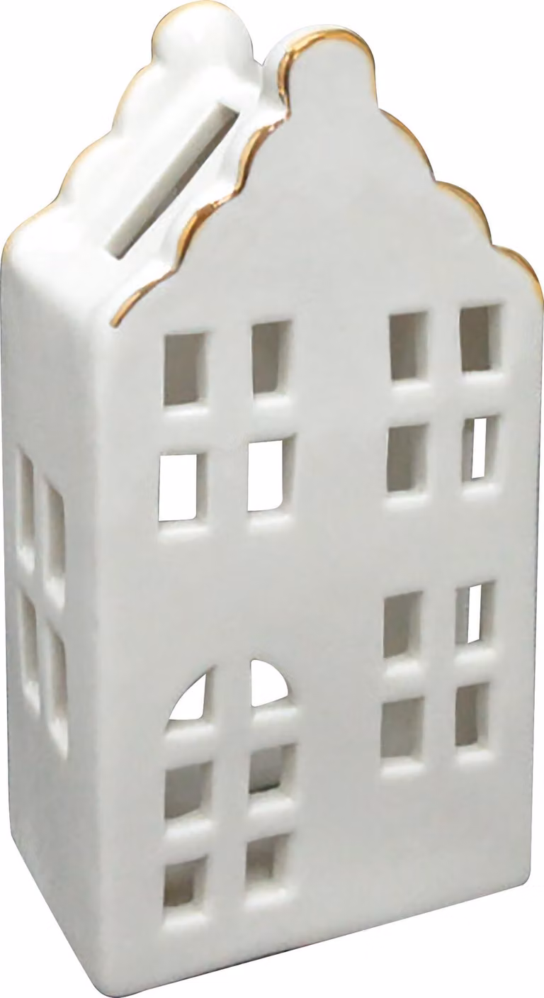 Lanterna da esterno in Vetroceramica Hytte, 7x5x13,8 cm, bianco/oro, 1 pezzo