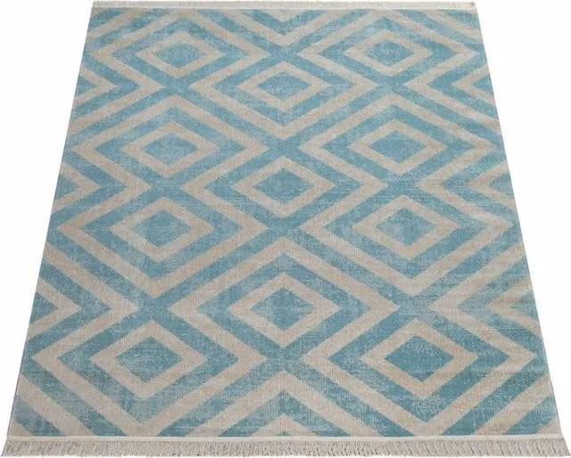Tappeto Saga blu per interni ed esterni con frange L 60 cm x P 100 cm