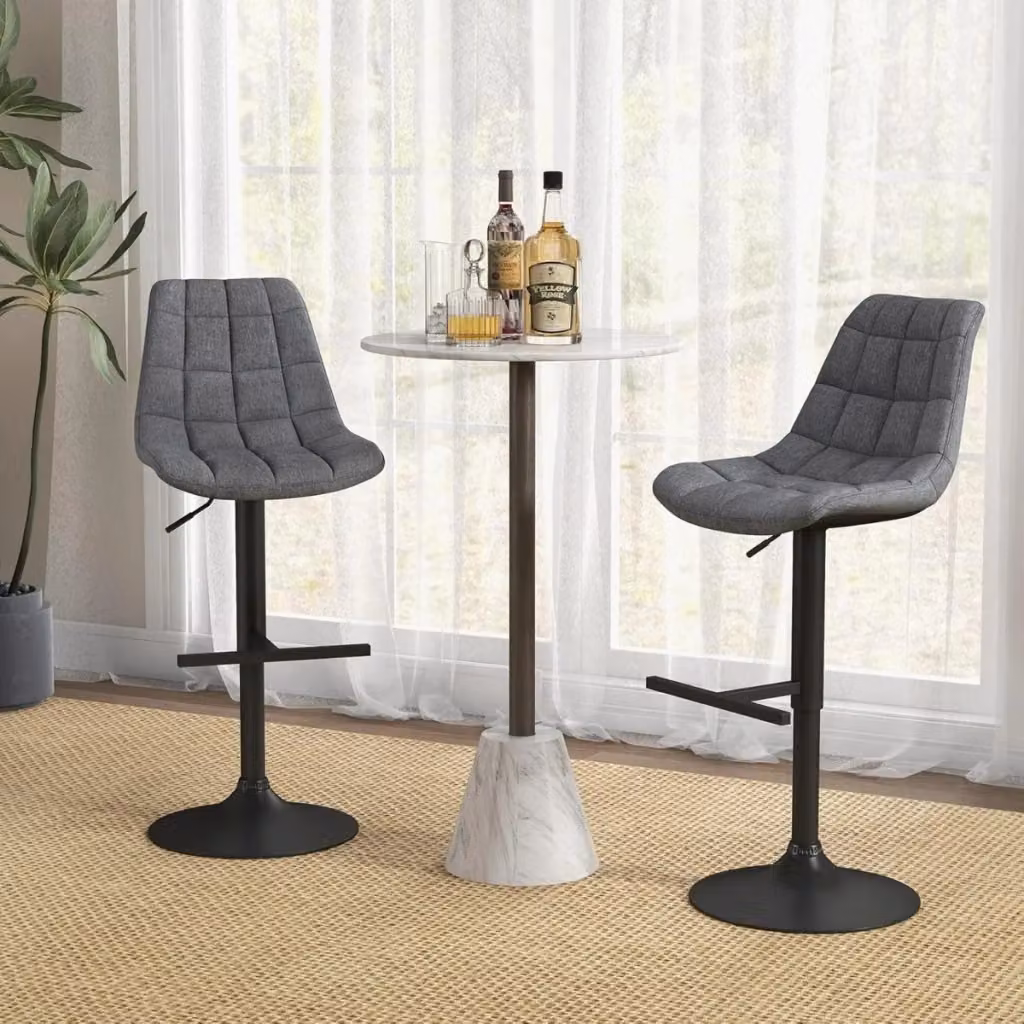 Set di 2 sgabelli da bar regolabili in altezza con schienale e seduta imbottiti in tessuto grigio e base in metallo girevole a 360 gradi – 2