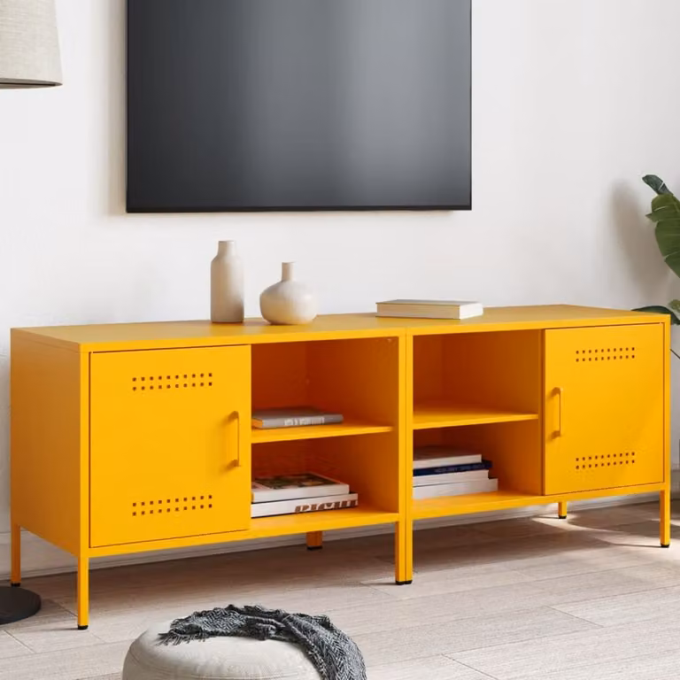 Set di 2 mobili TV vidaXL in stile industrial in metallo giallo, L: 68 cm, P: 39 cm, H: 50,5 cm
