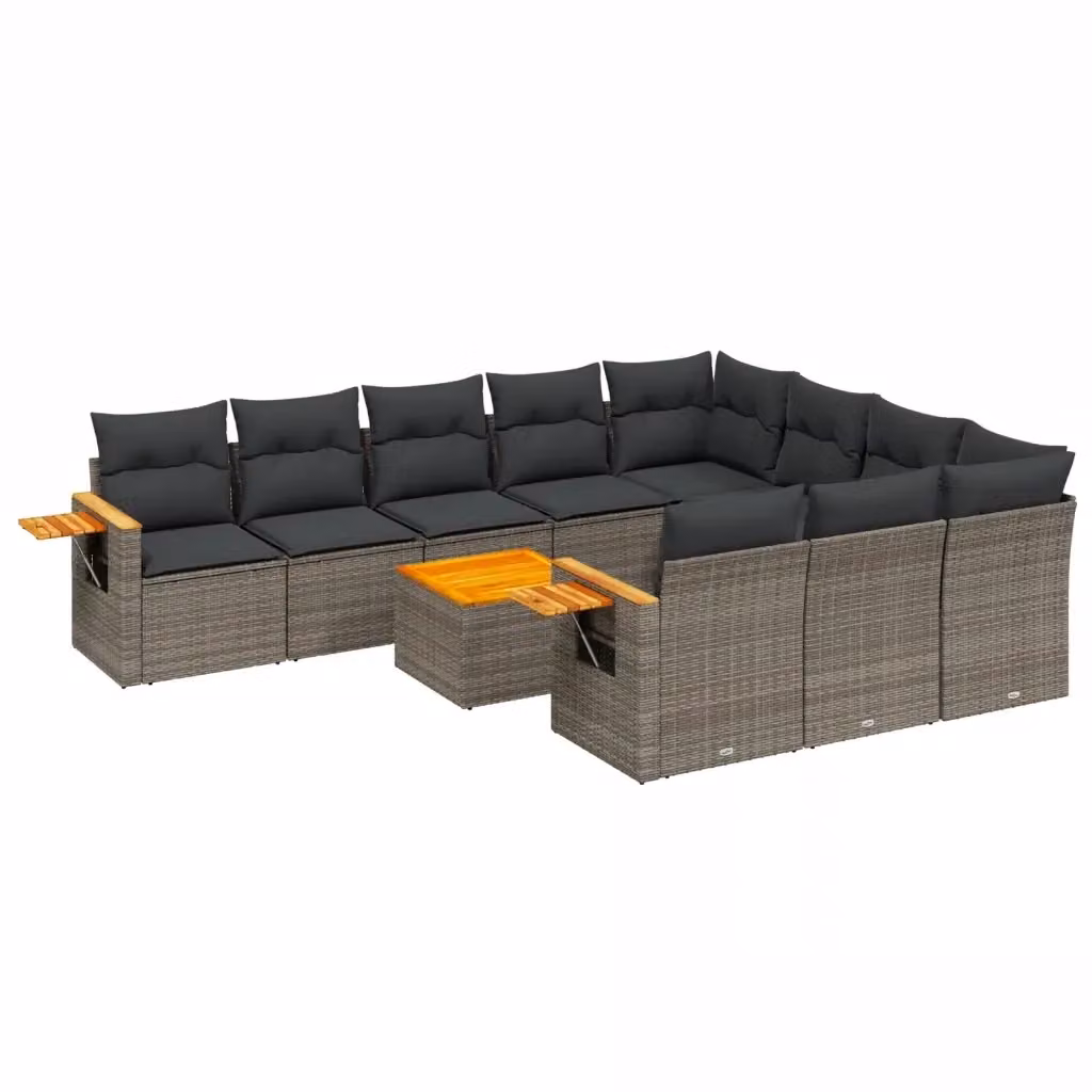 vidaXL Set Divani da Giardino 11 pz in Polyrattan Grigio con Cuscini e Tavolino da Esterno – 2