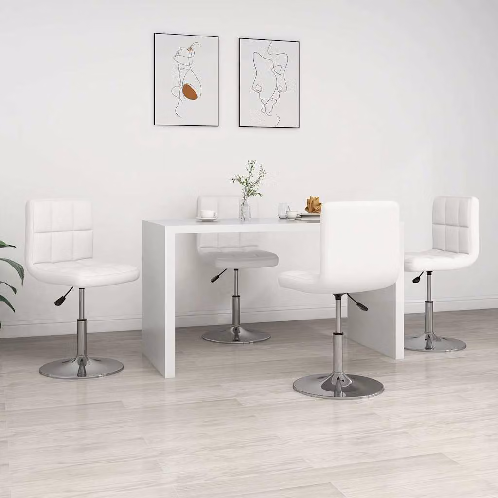 Set di 4 sedie da pranzo vidaXL bianche in similpelle con struttura in metallo e plastica, girevoli a 360 gradi e altezza regolabile, ideali per casa o ufficio