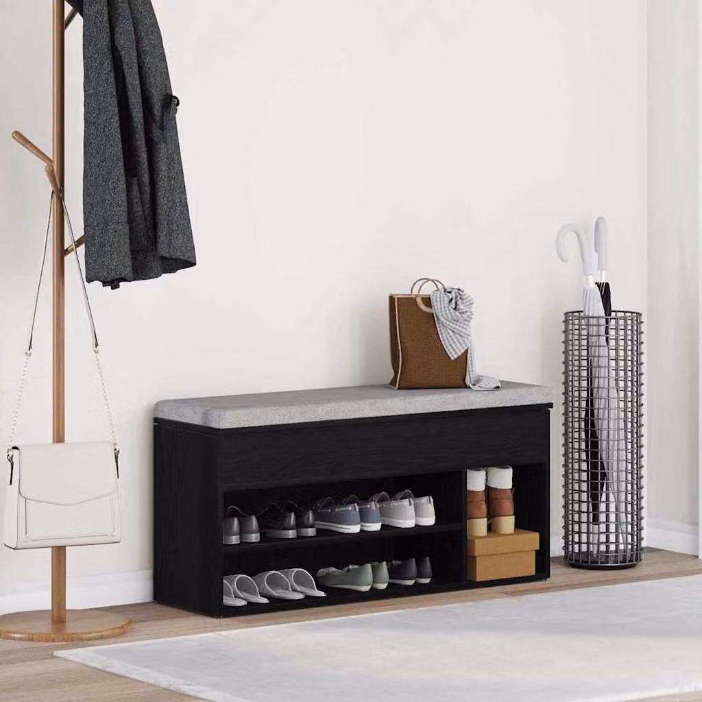Scarpiera moderna vidaXL in legno nero con ripiani interni, L 102 cm x P 30,5 cm x H 45 cm