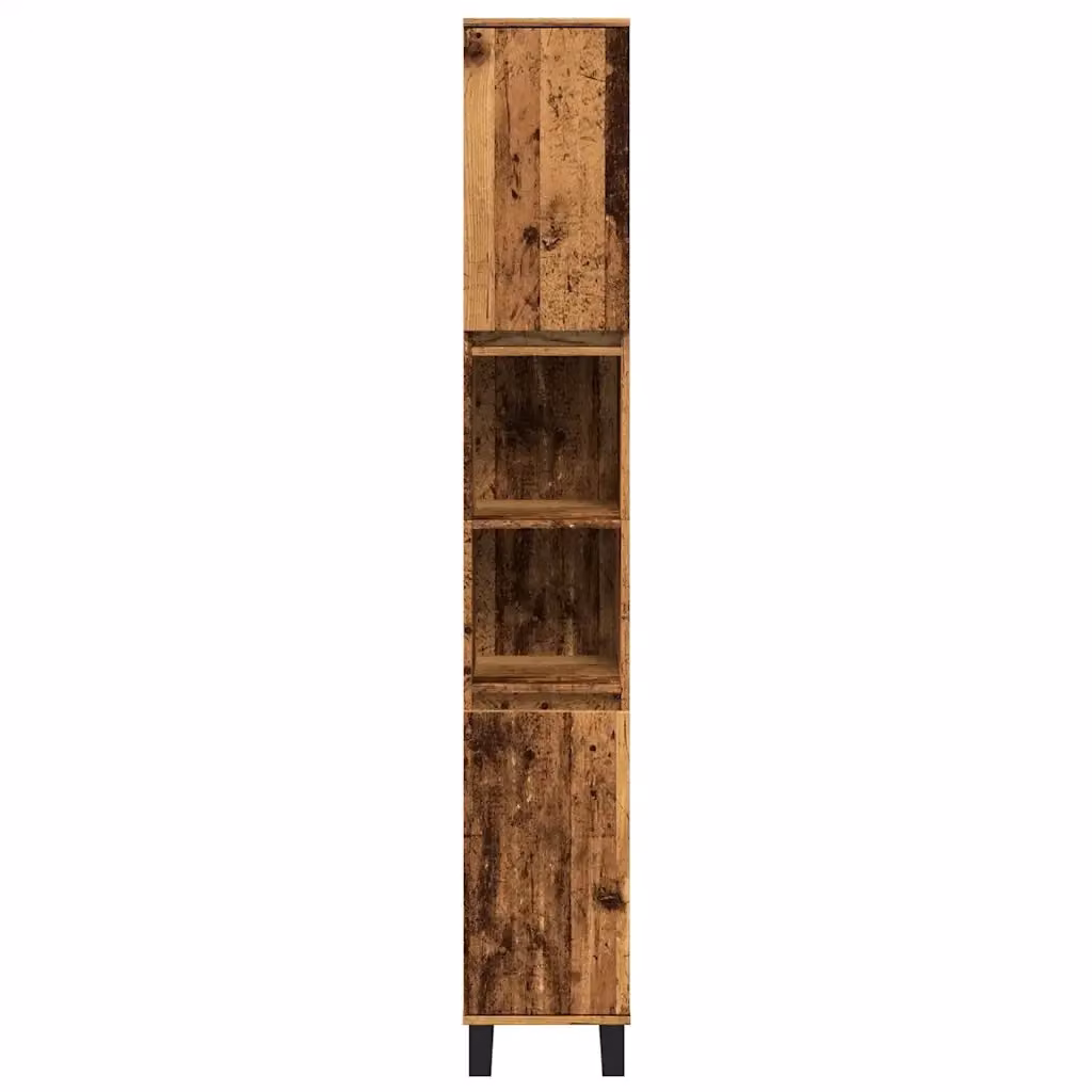 Mobiletto da bagno classico HELLOSHOP26 in legno anticato marrone con ante a battente e ripiano aperto L/P/H: 30 x 30 x 190 cm – 2