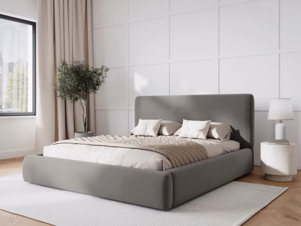 Letto con cassettone e testiera Colonel Cosmopolitan Design in velluto grigio chiaro L: 160 cm, P: 200 cm – 2