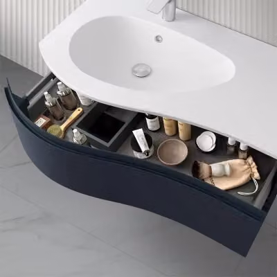 Mobile bagno sospeso INBAGNO Melody blu e bianco con illuminazione LED e ante soft close – 2