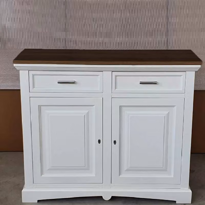 Credenza shabby chic a 2 ante in legno bicolore bianco e noce Mobili 2G L: 117 cm, P: 46 cm, H: 96 cm – 1