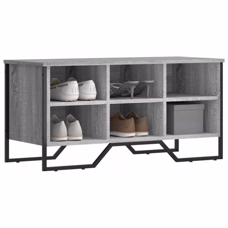 Scarpiera vidaXL in legno e metallo Grigio Sonoma L: 90 cm, P: 38 cm, H: 45,5 cm