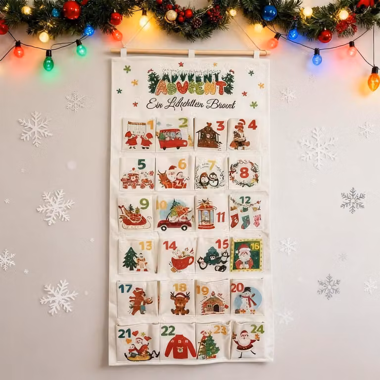 Calendario dell'Avvento da riempire, in tessuto, con 24 tasche, dimensioni 102x51 cm, colorato