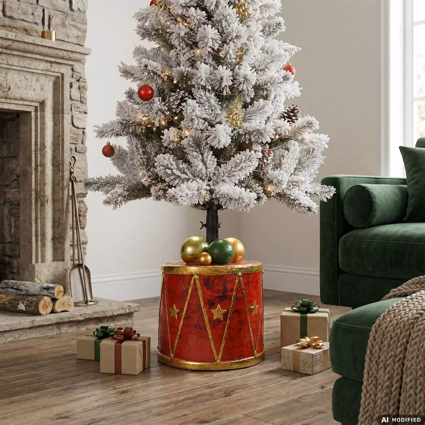 Base per Albero di Natale Decorativa a Tamburo VESTIAMO CASA, Metallo, Rosso e Nero, Altezza: 44 cm – 2