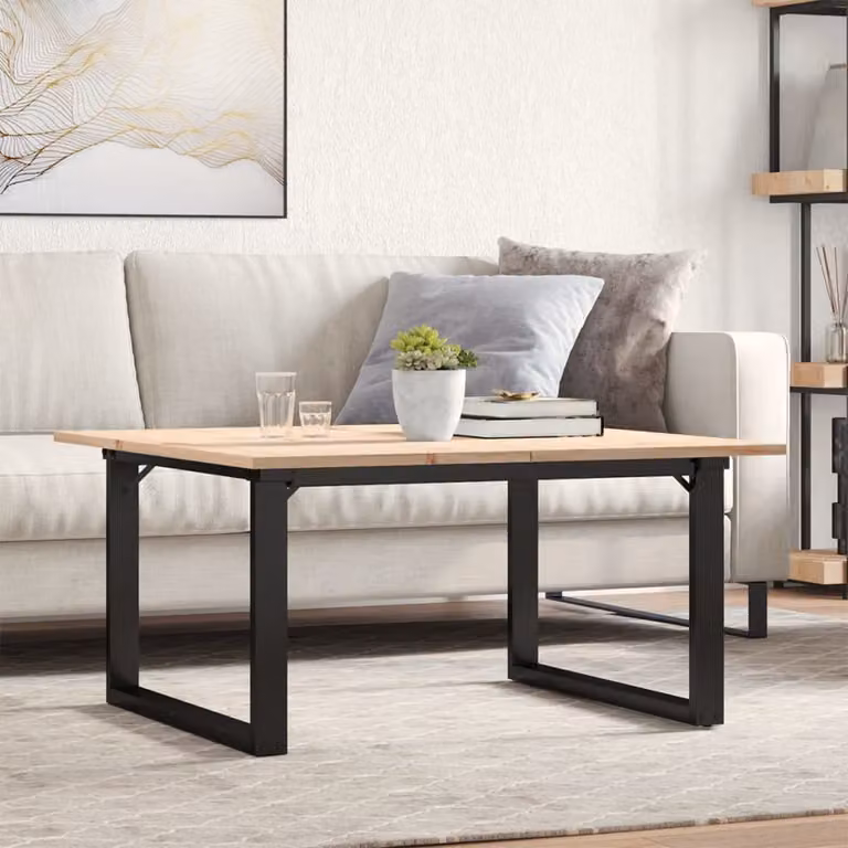 Tavolino da salotto vidaXL in legno di pino e acciaio, design rustico con telaio a O, L/P/H: 80 x 80 x 45 cm
