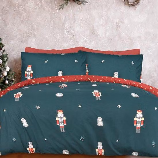 Set di lenzuola Ibbenzoa® da 200x200 cm per letto matrimoniale – Copripiumino reversibile con motivo di soldatini di legno, verde, include 2 federe 50x75 cm, conforme alla Oeko-Tex
