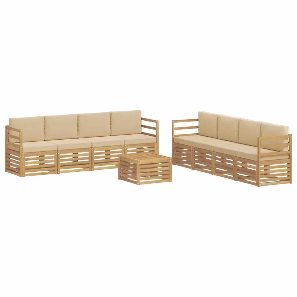 Set di divani da esterno vidaXL in legno di acacia con cuscini, Bianco e Beige – 2