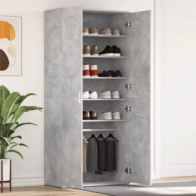 Mobile porta scarpe vidaXL moderno in MDF grigio e argento L: 80 cm, P: 39 cm, H: 178 cm