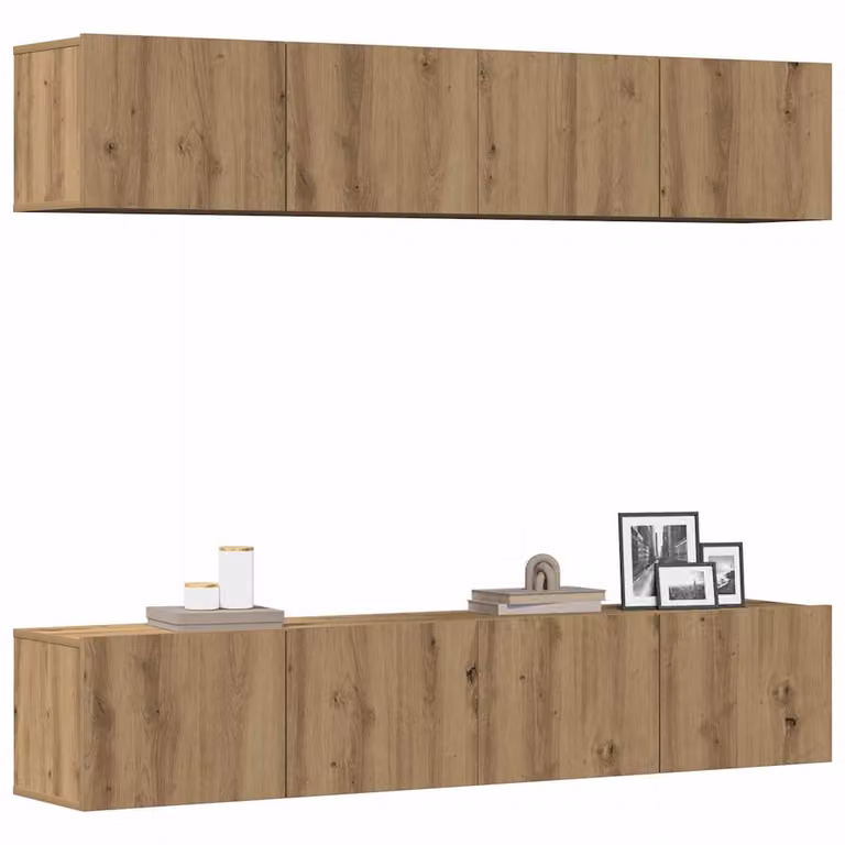 Set di 4 mobili TV da parete vidaXL in legno multistrato e MDF, stile moderno, colore rovere marrone, L: 80 cm, P: 30 cm, H: 30 cm