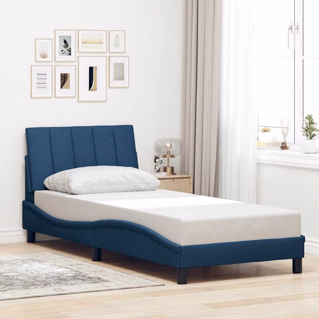 vidaXL Giroletto Hanko Blu in Tessuto senza Materasso L/P/H: 90 x 190 cm