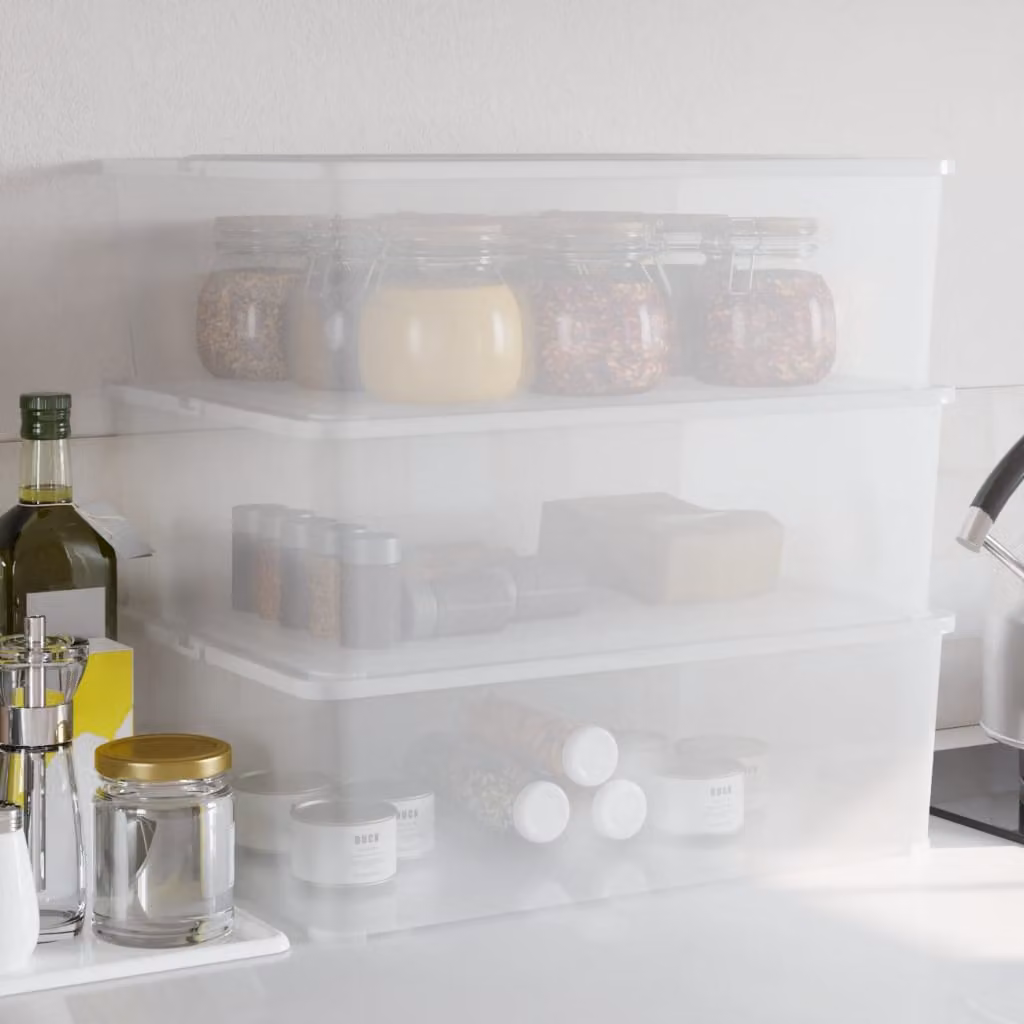 Set di 3 contenitori impilabili con coperchio vidaXL in plastica trasparente da 25 L