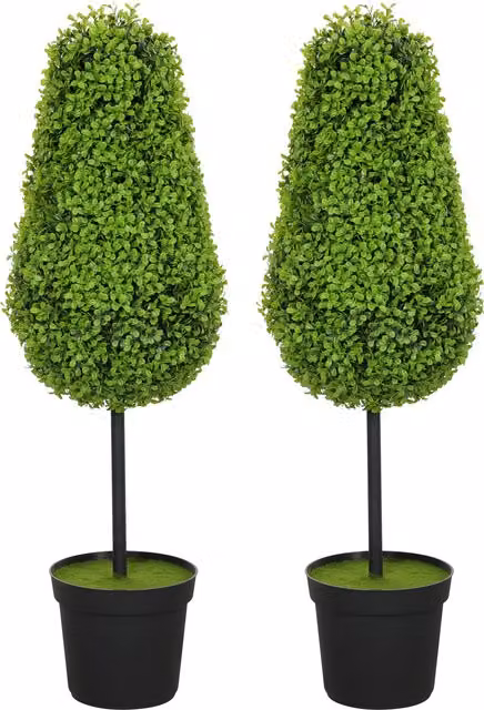 Set di 2 Piante Artificiali Buchsbaum HOMCOM Verdi con Vaso, Altezza: 90 cm