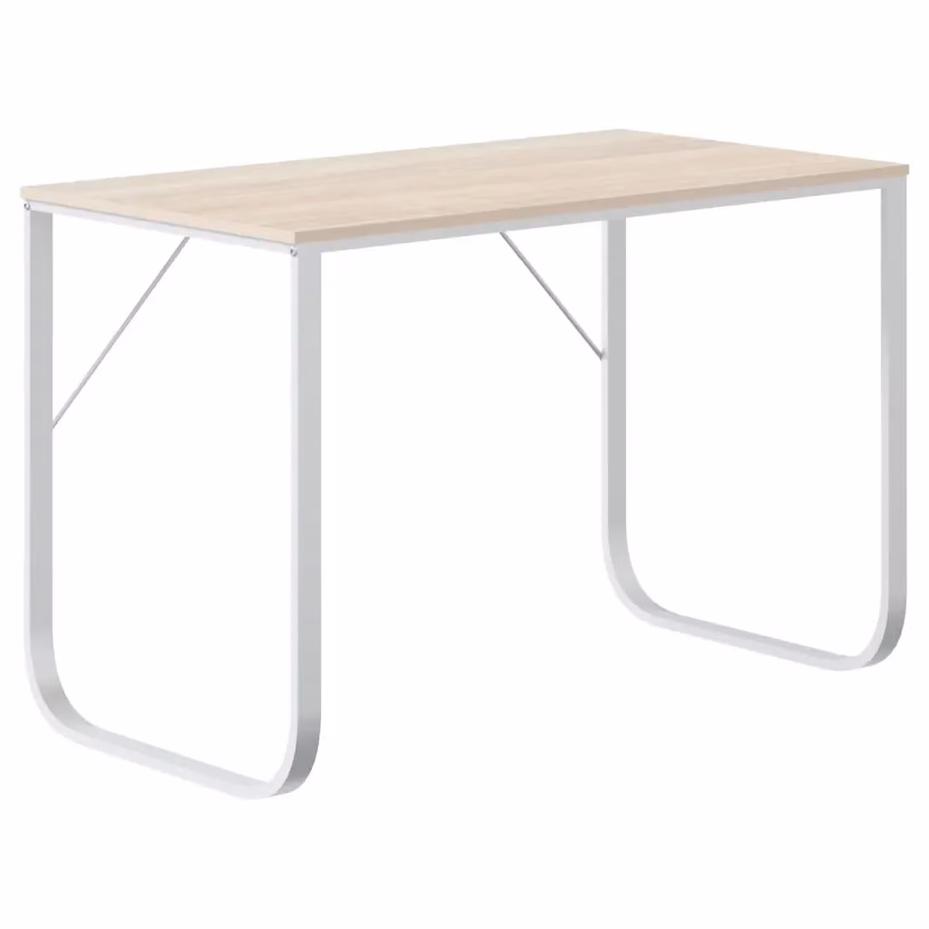 Scrivania per computer MERCATOXL bianca e rovere in legno e metallo L: 110 cm, P: 60 cm, H: 73 cm – 2