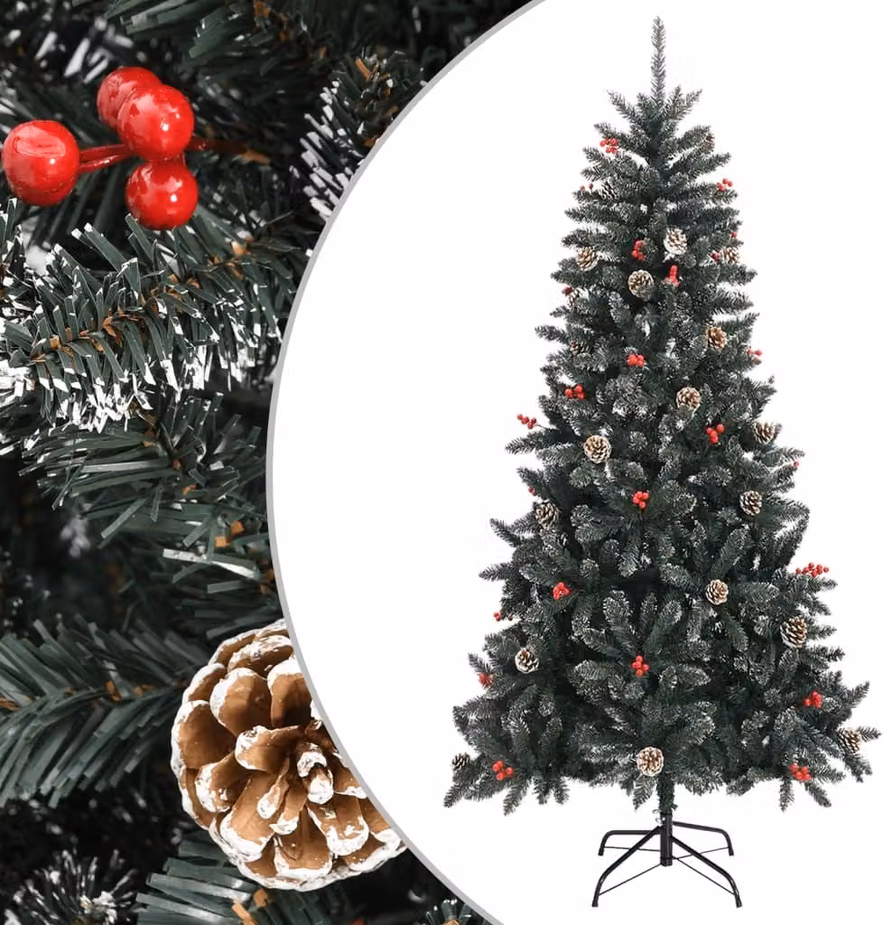 The Living Store Albero di Natale artificiale con supporto verde 210 cm PVC