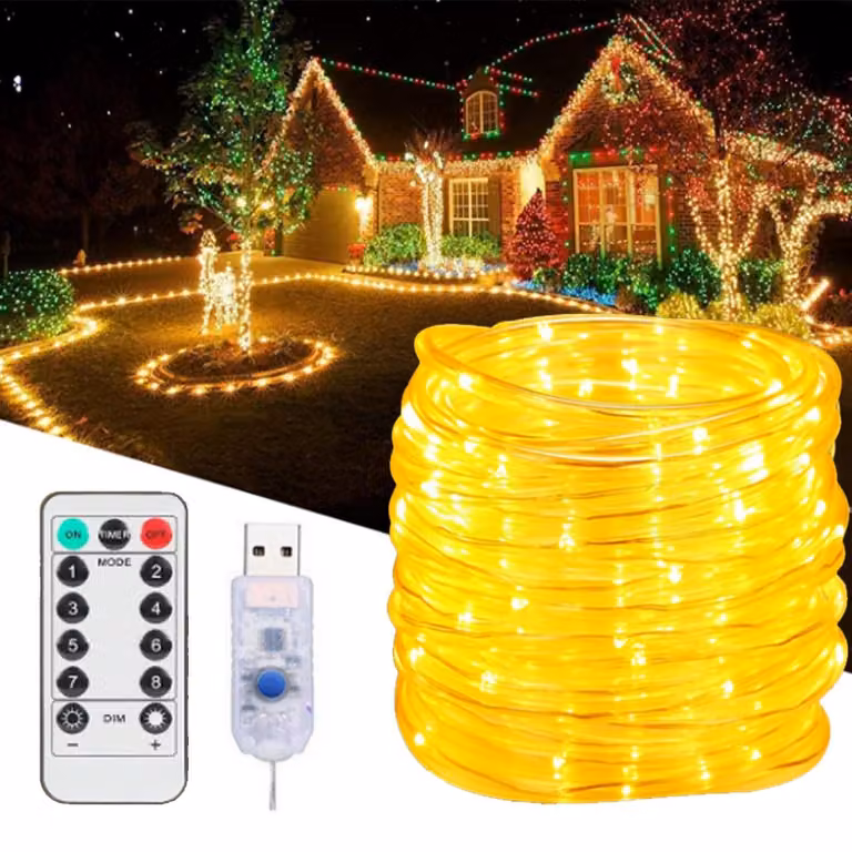 Catena luminosa a LED, 100 luci, alimentazione USB, 8 modalità, grado di protezione IP65, luce bianco caldo, per interni ed esterni