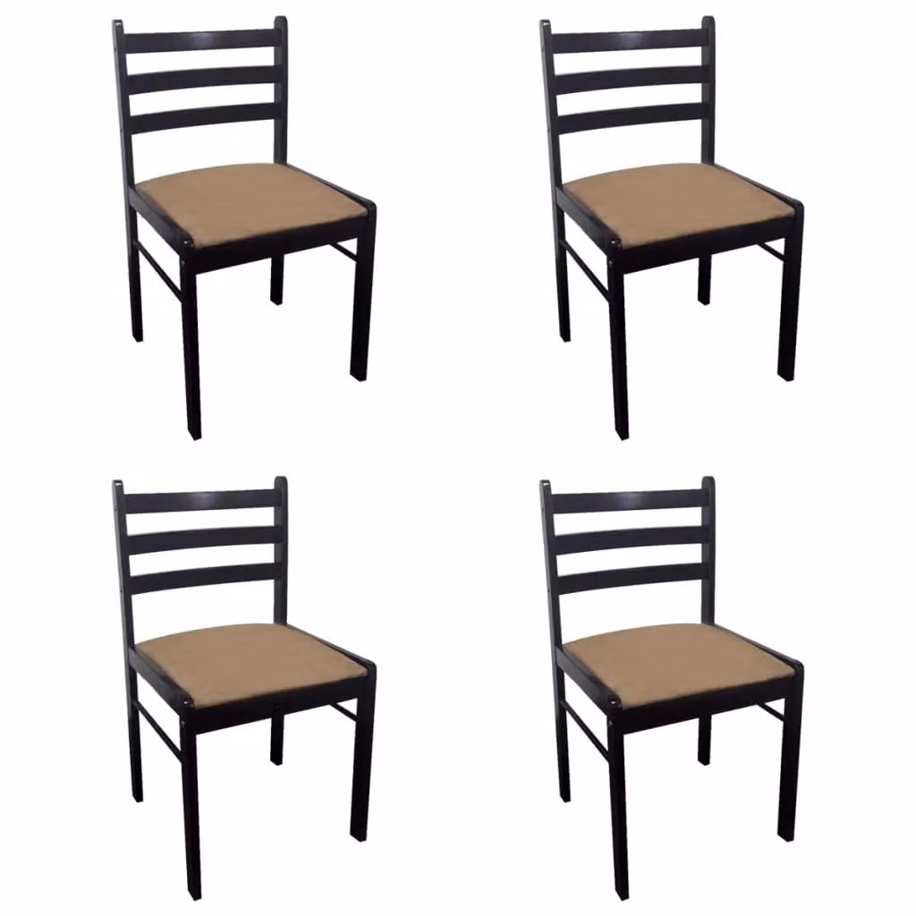 Sedie da Pranzo 4 pz Marroni Legno Massello di Hevea e Velluto
