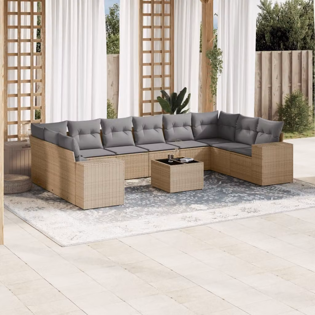 Maison Exclusive - Set Divani da Giardino 11 pz con Cuscini Beige in Polyrattan