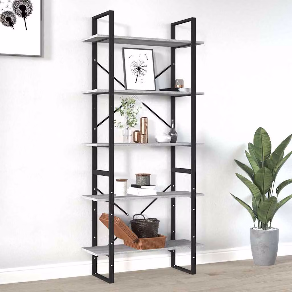 Libreria vidaXL con 5 Ripiani in Stile Industrial, Grigio, L 80 cm x P 30 cm x H 175 cm