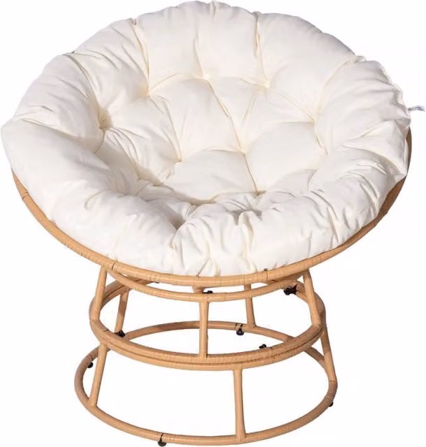 Poltrona Papasan Habitat in stile Bali con struttura in metallo e rattan, ideale per interni ed esterni, colore beige e marrone, Diametro: 91 cm