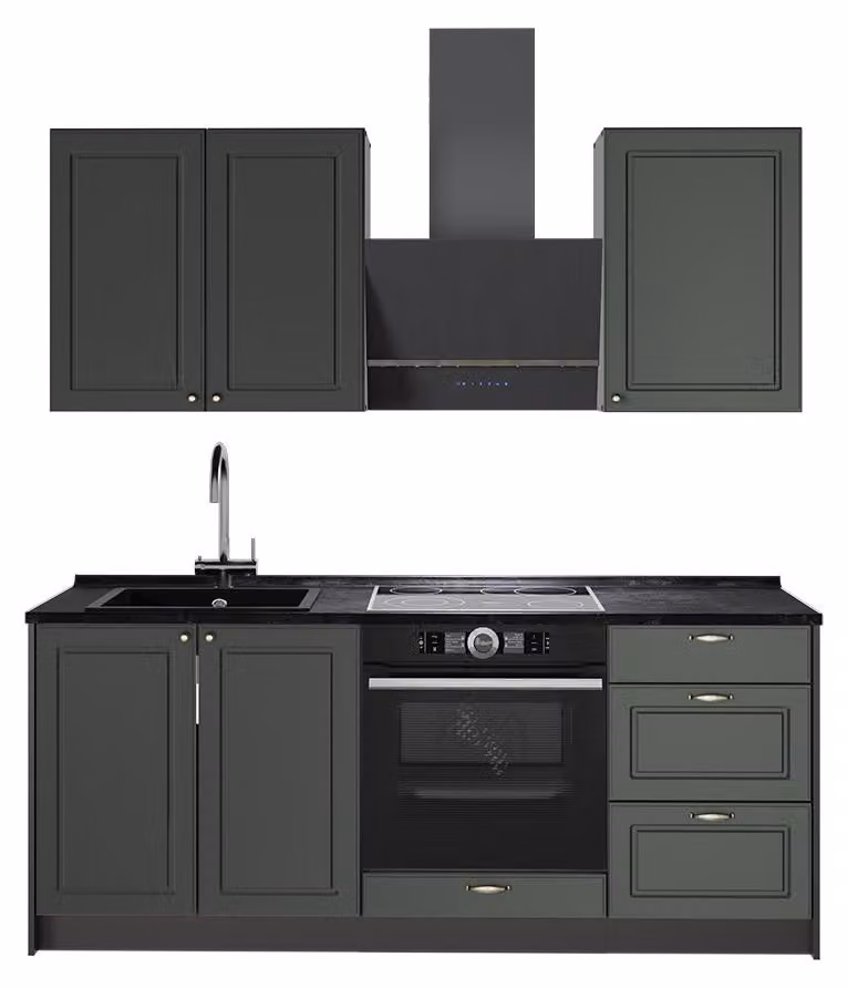 Cucina monoblocco Vicco Fame-Line Verde-oro rustico/Antracite 190 cm senza piano di lavoro, Model 64854