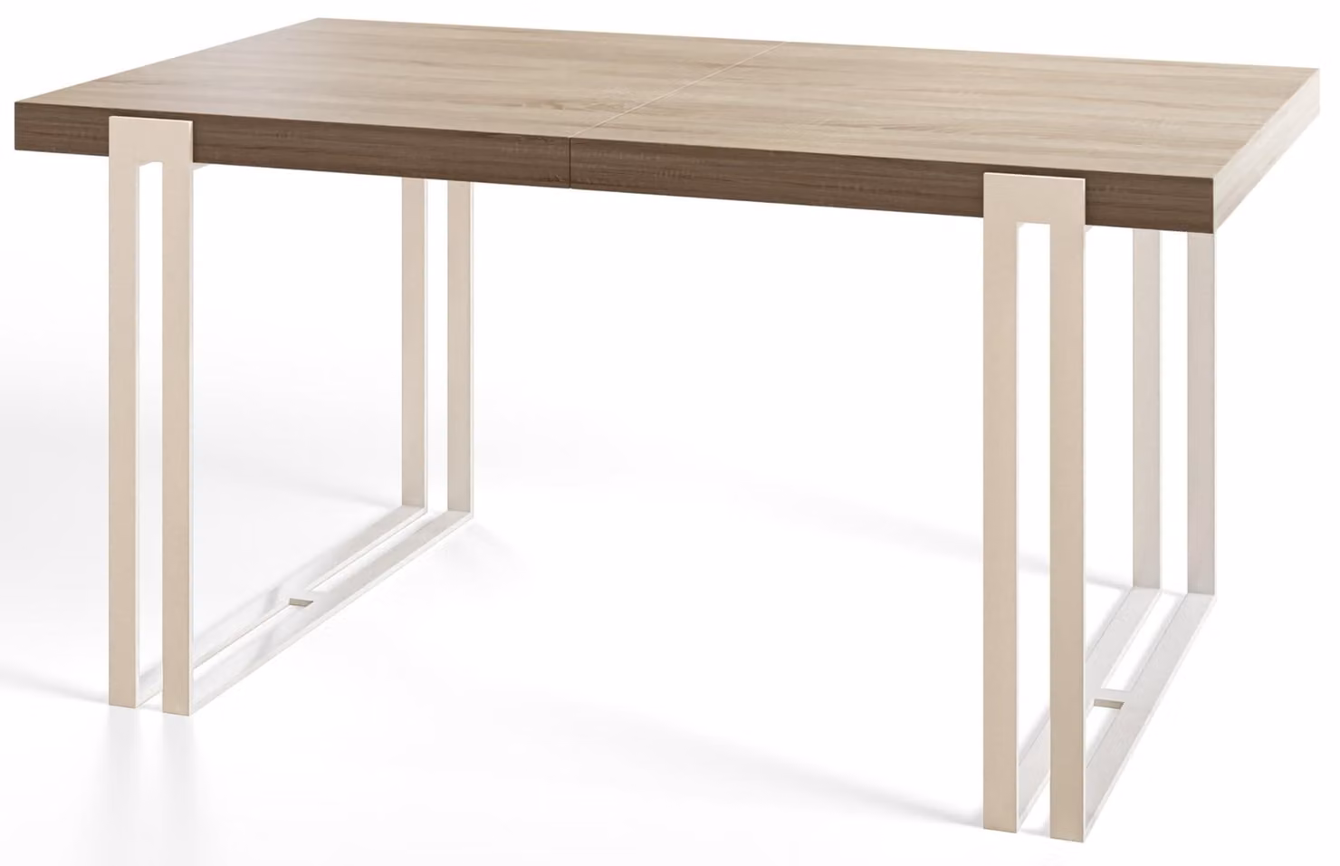 Tavolo da pranzo rettangolare rosa, tavolo da salotto moderno 140x80x77 cm, finitura Sonoma con gambe in metallo bianco
