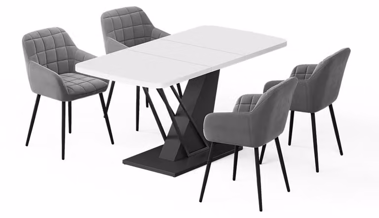 Set di tavoli da pranzo Vicco Fenaro Bianco/Nero 120 x 80 cm con 4 sedie da pranzo, Model 62772