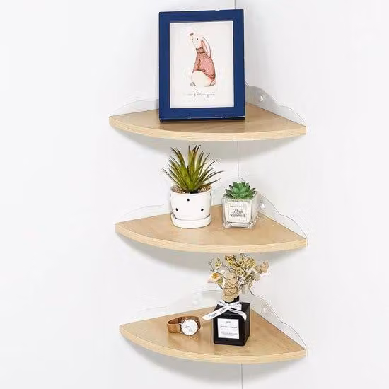 Set di angolari in legno con mensola da parete sospesa - Angolari rustici per libreria a muro - Angolari decorativi