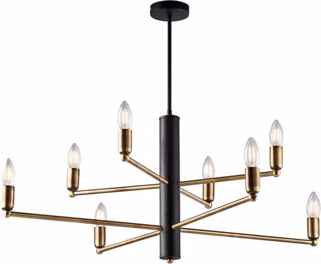 Lampadario 8 Luci Isak In Ferro Laccato Nero E Ottone Spazzolato