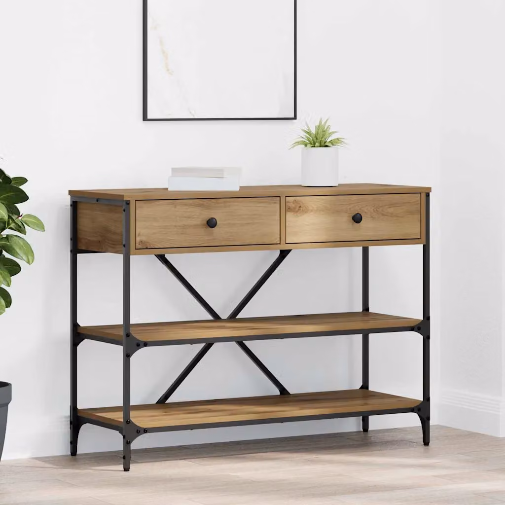 vidaXL Tavolo consolle moderno in legno e metallo marrone L 100 x P 34,5 x H 75 cm