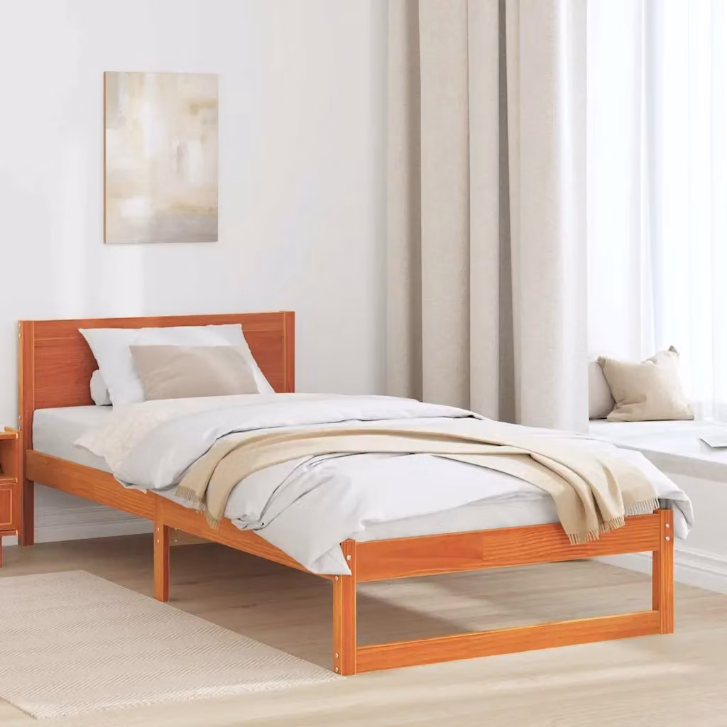 Letto singolo per adulti in pino massello marrone cerato L/P/H: 190 x 90 cm – 2