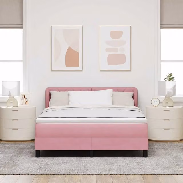 Letto a molle moderno vidaXL con testiera in velluto rosa L/P: 140 x 190 cm – 1