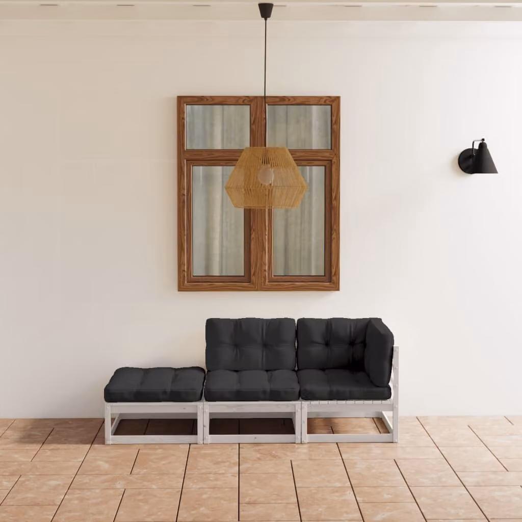 The Living Store Set da giardino 3 pezzi con cuscini in legno di pino massiccio