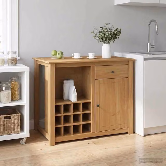 Set isola da cucina PANAMA vidaXL in legno di pino color marrone, L/P/H: 112 x 77 x 90 cm – 1