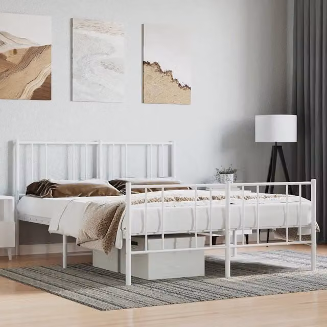Giroletto con testiera e pediera in metallo bianco vidaXL L/P: 160 x 200 cm