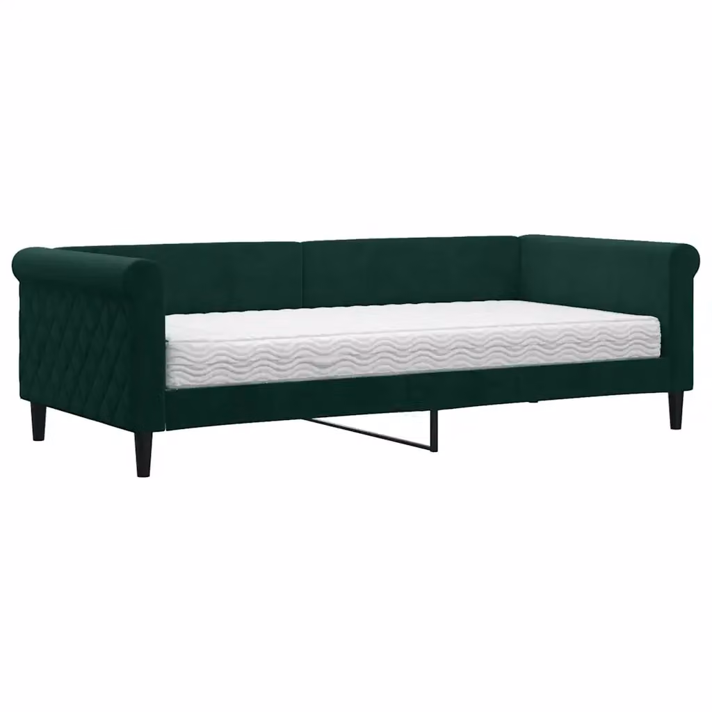 Divano Letto Moderno vidaXL in Velluto Verde con Materasso in Schiuma L/P/H: 229 x 68 x 90 cm – 2