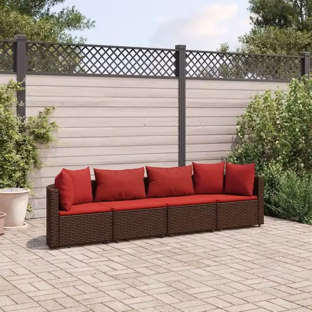 Set Divano da Giardino 4 pz con Cuscini Marrone in Polyrattan 3308461