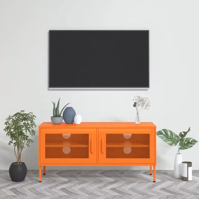 Mobile TV-Credenza moderno in metallo arancione L: 105 cm, P: 35 cm, H: 50 cm – 1