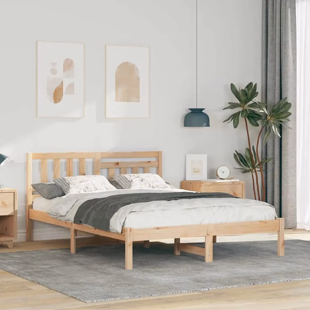 Letto matrimoniale moderno in pino massello marrone L/P/H: 140 x 190 x 80,5 cm – 2