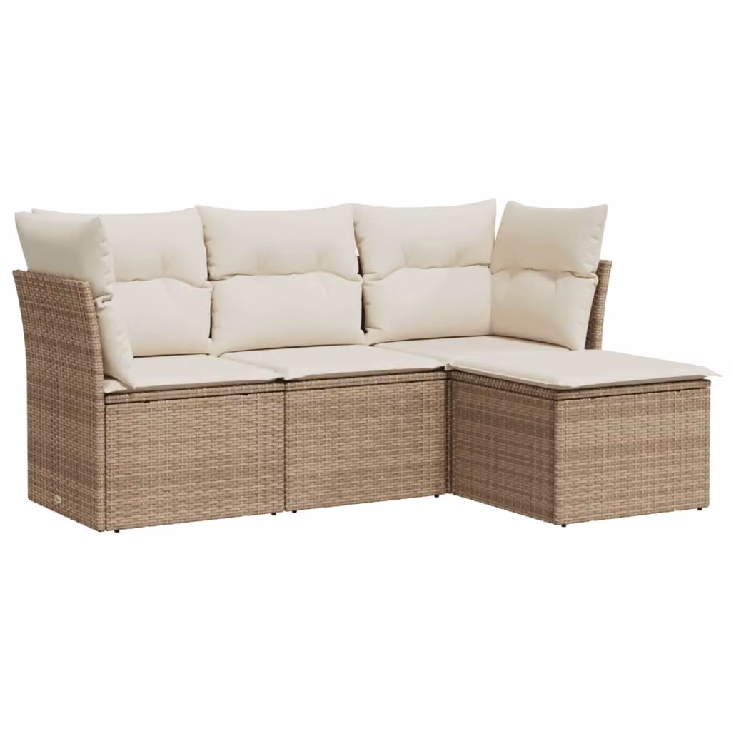Set Divano da Giardino 4 pz con Cuscini Beige in Polyrattan
