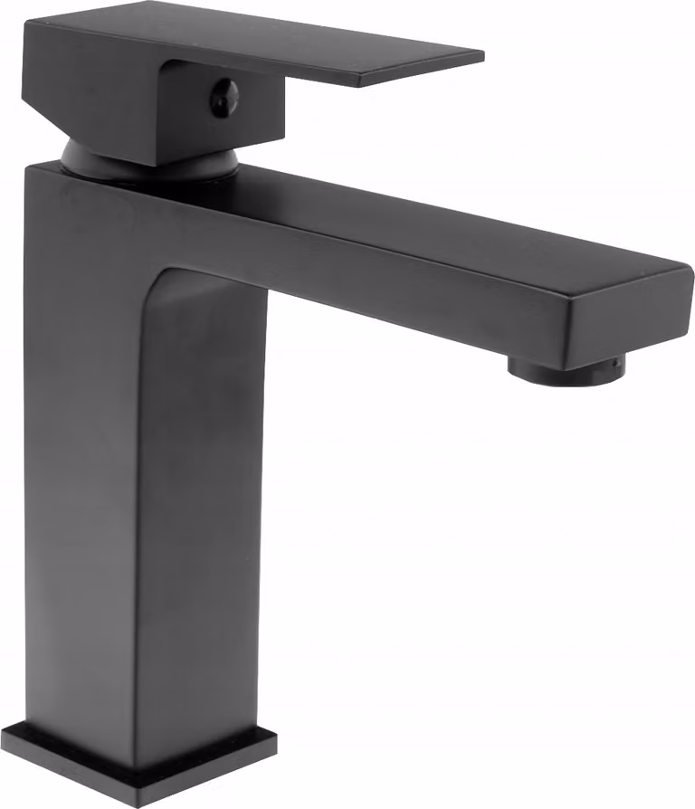 Granitan - Miscelatore lavabo - Rubinetto bagno altezza 15 cm - Rubinetto nero - ottone - CUBE