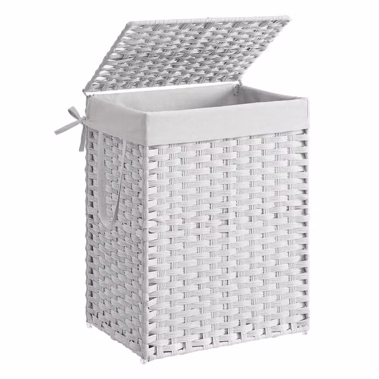 Porta Biancheria Intrecciato Grigio, Bianco