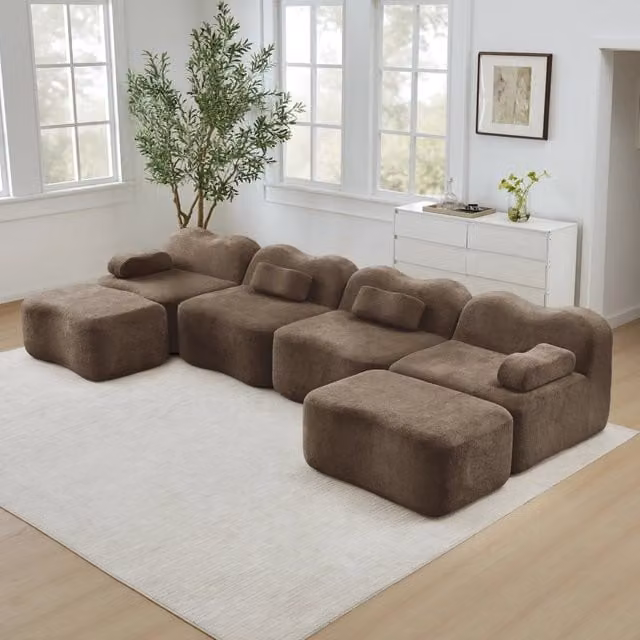 Divano modulare 384.0x167.0x70.0 cm a onda in velluto marrone