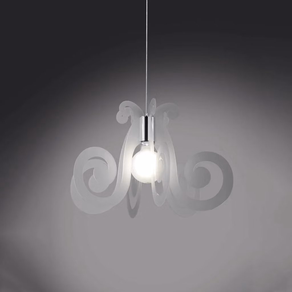 Lampada a sospensione moderna Linea Zero Polilux satinato bianco e metallo cromato, attacco E27, diametro: 64 cm – 2