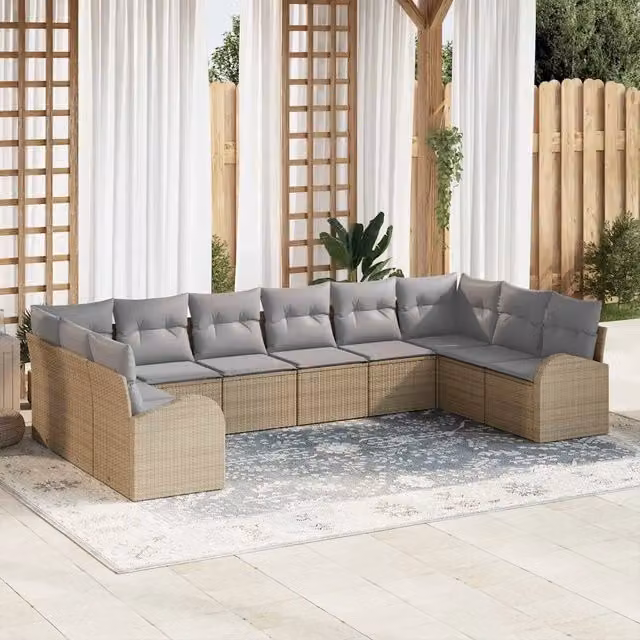 Set Divano da Giardino 10 pz Beige e Grigio Chiaro polyrattan 3354889
